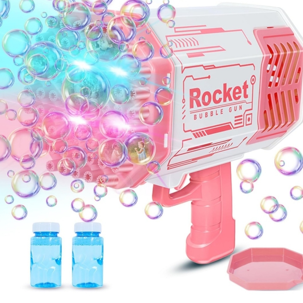 Bubble Gun Toys 69 Holes with Colorful Lights, Big Rocket Launcher Bzaooka